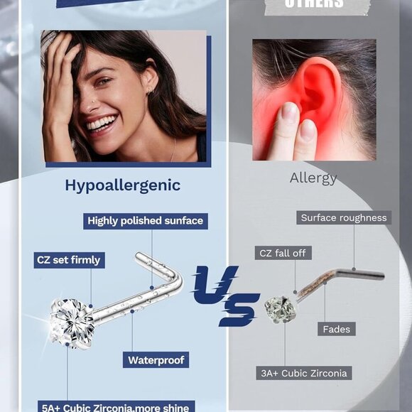 28PCS Stainless Steel Nose Rings Hoops Studs Hypoallergenic Jewelry Set - Picture 5 of 9